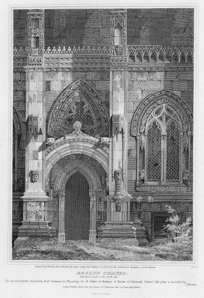 Roslyn Chapel, Erhebung eines Teils der Südseite, graviert von J. Burnett, 1810 von Joseph Michael Gandy